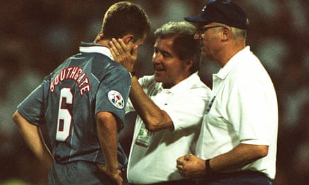 Terry Venables consoles Gareth Southgate after a penalty miss in the Euro 96 semi-final defeat by Germany