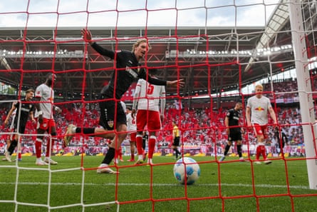 Stuttgart’s Nick Woltemade celebrates making it 2-2 at Leipzig, and a winner followed to condemn the home side to a finish outside the European places.