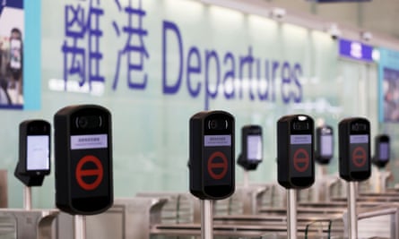 Closed counters at Hong Kong airport