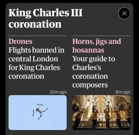 The King Charles III coronation container in the Guardian app
