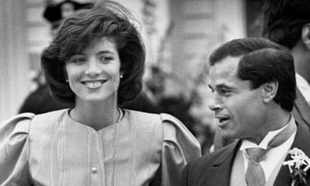Franco Columbu and Caroline Kennedy at Arnold Schwarzenegger and Maria Shriver’s wedding in Hyannis in 1986.