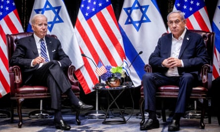 FILE PHOTO: U.S. President Joe Biden meets Israeli Prime Minister Benjamin Netanyahu in Tel AvivFILE PHOTO: U.S. President Joe Biden, left, pauses during a meeting with Israeli Prime Minister Benjamin Netanyahu, right, to discuss the war between Israel and Hamas, in Tel Aviv, Israel, Wednesday, Oct. 18, 2023. Miriam Alster/Pool via REUTERS/File Photo