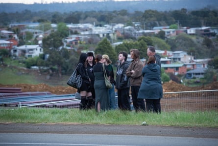Critics of the Firmus datacentre in St Leonards gather to observe construction work