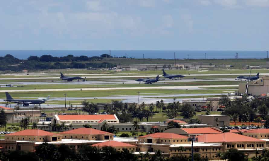 US military planes parked on the tarmac of Andersen Air Force base on the island of Guam, a US Pacific Territory.