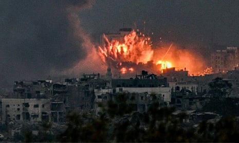 A fireball erupts during Israeli bombardment in the northern Gaza Strip on Saturday