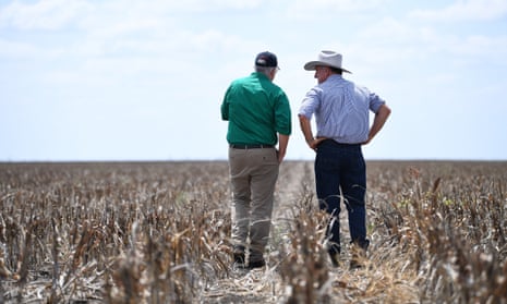 Prime minister Scott Morrison visits drought affected farm in Queensland.