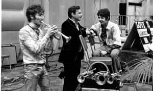 John Lennon, Paul McCartney and Brian Epstein, centre, in Abbey Road studios in June 1967, shortly after the release of the Sgt Pepper album.
