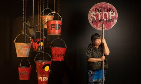 Karla Dickens is an Aboriginal Australian installation artist of the Wiradjuri people photographed here at her survey exhibition, at Campbelltown Arts Centre , 19 December 2022.