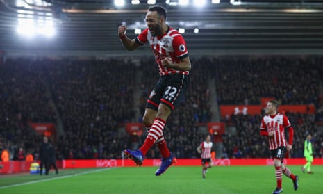 Nathan Redmond celebrates giving Southampton the lead in their EFL Cup semi-final against Liverpool.