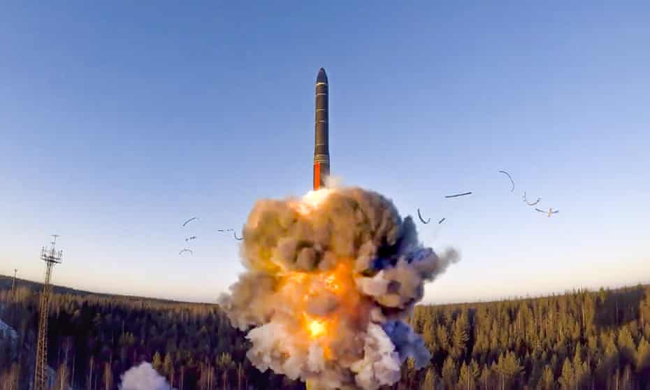 a Russian rocket launches as part of tests of a ground-based intercontinental ballistic missile 
