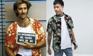 (From left) Nicholas Cage in Raising Arizona; Vans Daintree Hawaiian shirt in black, £50, Asos.