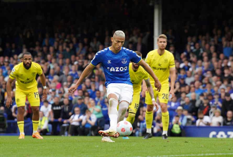 Everton’s Richarlison scores his side’s second goal from the penalty spot.