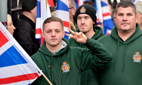 Members of Britain First, the far-right counter-jihad street protest group, march in Rochester, Kent 