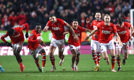 Charlton celebrate their win over Brighton in the previous round of the Carabao Cup