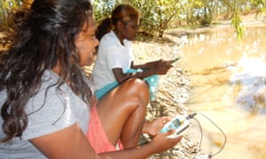 Ngukurr project members Melissa Wurramarrba and Francine Hall monitor water quality at Costello billabong.