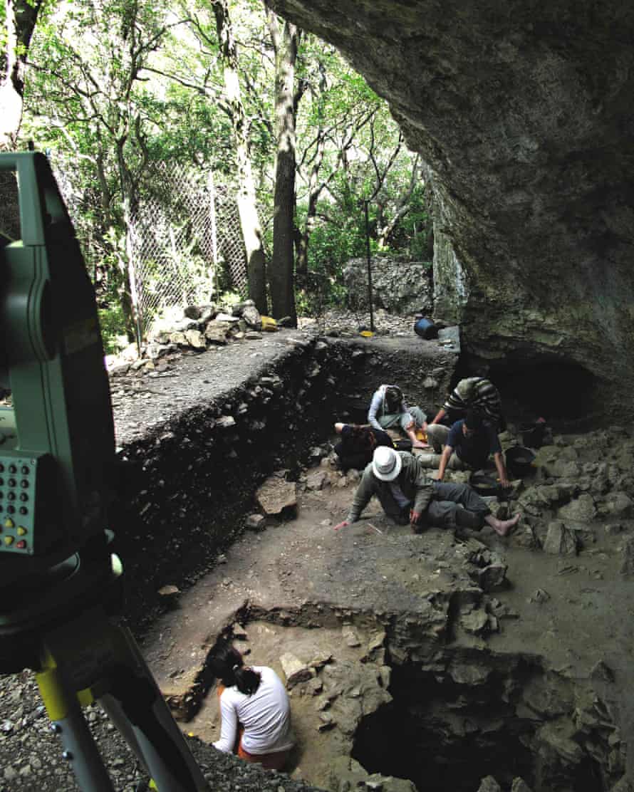 A dig at the Mandrin cave in the Rhone Valley, France