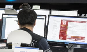 Employees at South Korea’s internet and security agency watch for possible malware attacks.