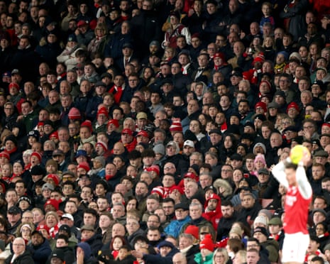 Arsenal fans look from the stands at the Emirates during Arsenal’s Premier League match agains Manchester United.