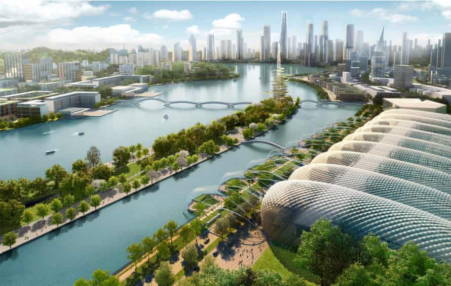 A render of the Meixi Lake development, to west of central Changsha
