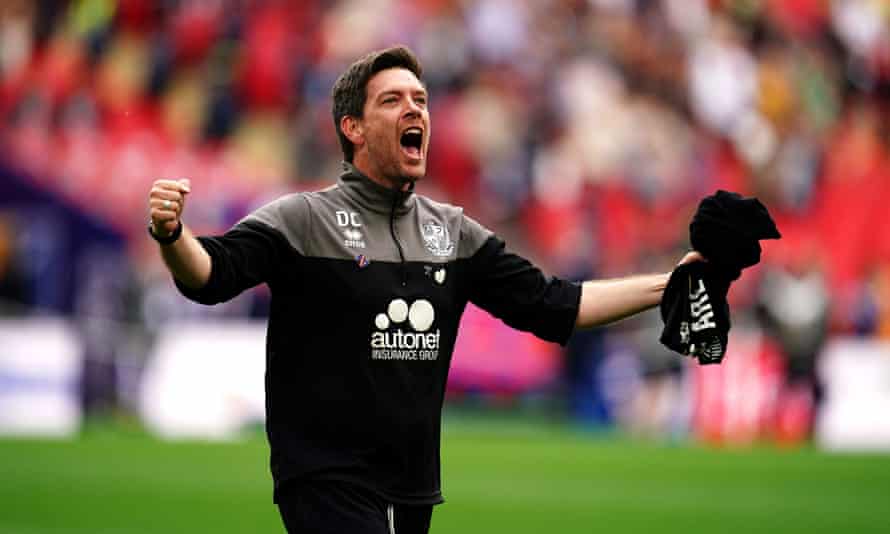 Port Vale manager Darrell Clarke celebrates after the League Two playoff final at Wembley.
