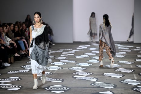 Models present creations by Ngali during Australian Fashion Week.