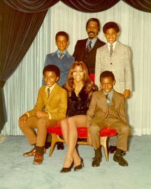 Tina Turner pose for a portrait with their son and step-sons; Michael Turner, Ike Turner Jr., Craig Hill and Ronnie Turner; circa 1972