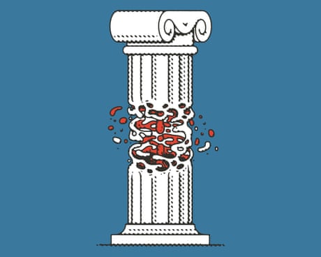 a roman column deteriorating from the inside