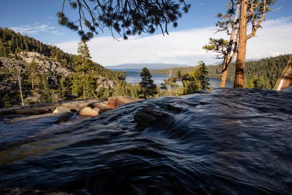 A river flows toward Lake Tahoe from the smaller mountain Eagle Lake, near Standish.