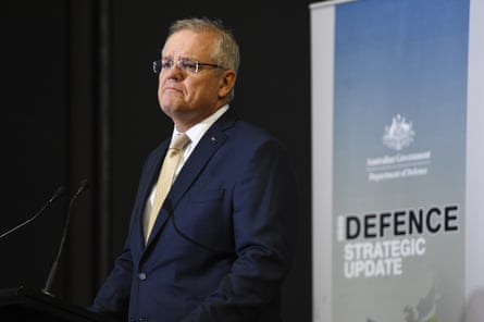 Prime Minister Scott Morrison speaks during the launch of the 2020 DefenceStrategic Update at the Australian Defence Force Academy in Canberra, Wednesday, July 1, 2020.