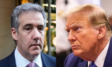 Michael Cohen (left) and Donald Trump. Cohen is expected to give more testimony on Monday.