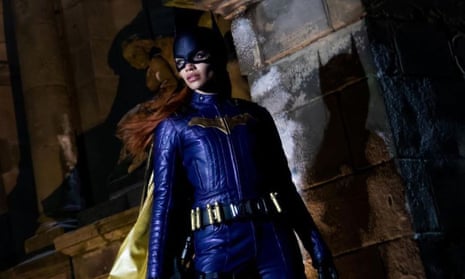 Leslie Grace in her blue and gold Batgirl costume