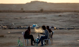 A group of Eritrean men outside Holot detention centre in the Negev desert.