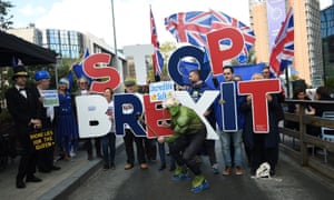 An anti-Brexit protest in Shuman Square in Brussels today.