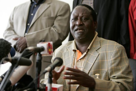Odinga addressing the media following the 2007 presidential elections, Nairobi.