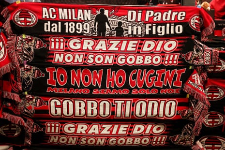 Merchandise on sale outside the San Siro stadium in Milan.