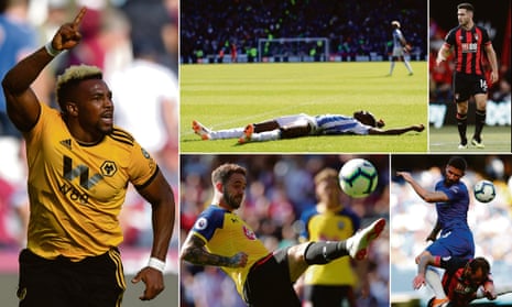 Clockwise from left: Wolves winger Adama Traoré, Huddersfield’s Terence Kongolo reacts to a miss, Bournemouth’s Lewis Cook and Chelsea’s Olivier Giroud are pushing for starts and Southampton’s Danny Ings is in form.