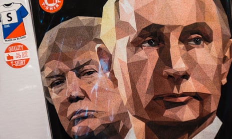 A t-shirt featuring Donald Trump and Vladimir Putin on sale at a souvenir shop in St Petersburg.