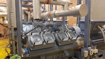 A heat pump inside a warehouse