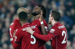 Origi celebrates Liverpool's third goal.