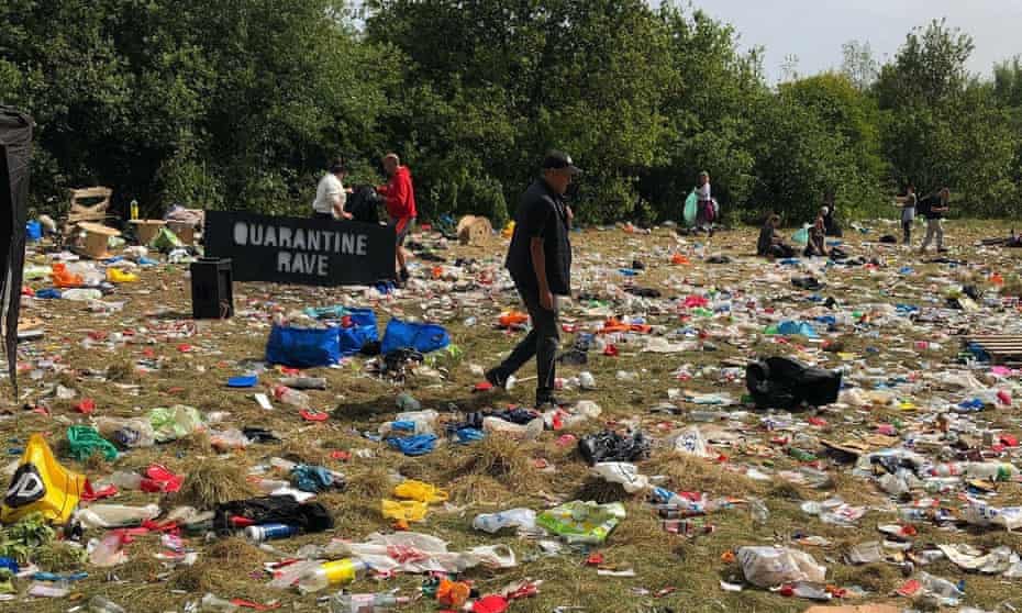 The mess left behind after a rave at Daisy Nook park in Greater Manchester last weekend