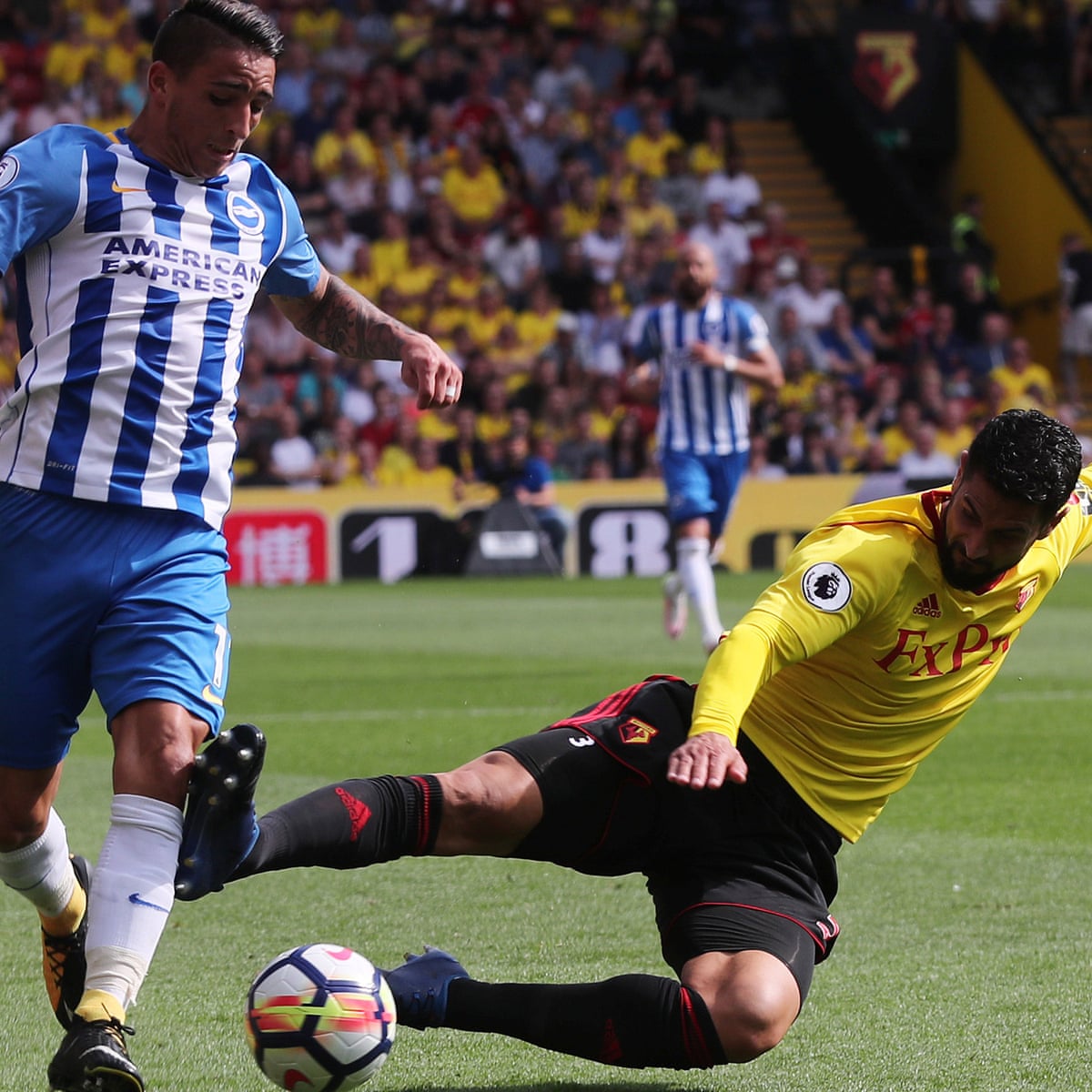 markedsføring bomuld mesh Watford's Miguel Britos sees red for late tackle as Brighton gain first  point | Premier League | The Guardian