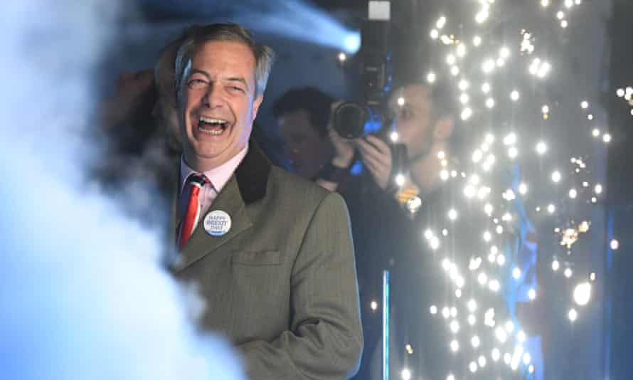 Nigel Farage smiles on stage in Parliament Square, venue for the Leave Means Leave Brexit celebration in Parliament Square.