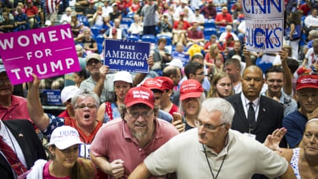 President Trump Holds Make America Great Again Rally
Attendees shout at members of the media during a rally with U.S. President Donald Trump in Tampa, Florida