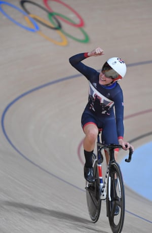 Trott celebrates after the women’s omnium competition.