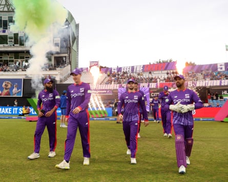 Harry Brook (second left) leads out Northern Superchargers.