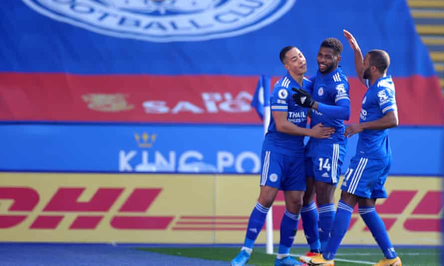 Youri Tielemans (left) is mobbed after opening the scoring.