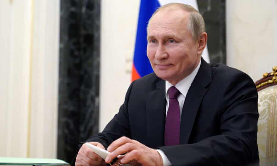 Vladimir Putin takes part in a video conference call in Moscow in March 2021.