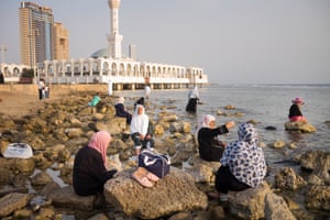 Tourists and visitors outside the Floating Mosque
