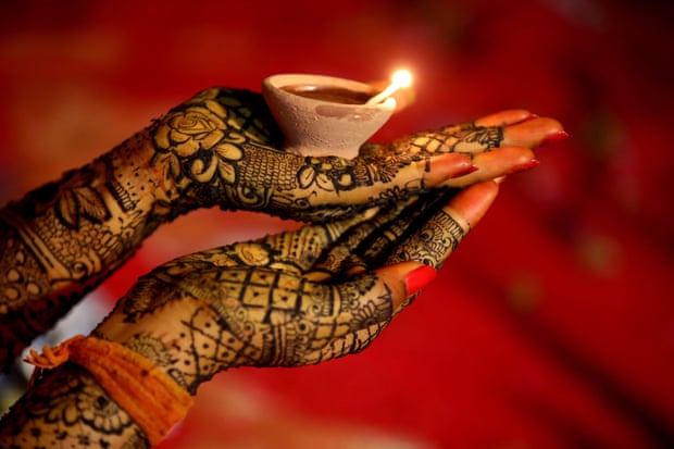 A bride performs a ceremony prior to her wedding in Bhopal.