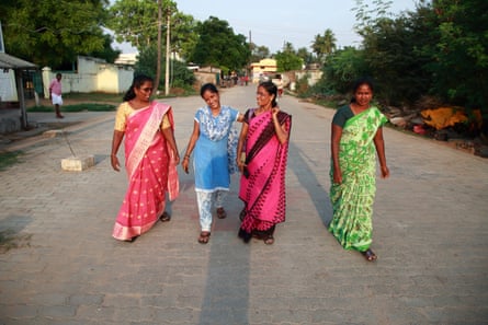 Rakini with textile workers at Thennapatty village.